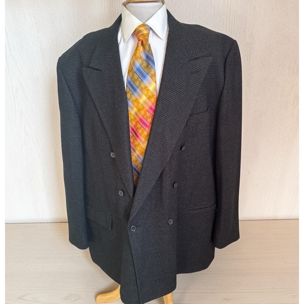 Moda Tallia Double Breasted Blazer 54L Big & Tall Black Brown Plaid Sport Coat